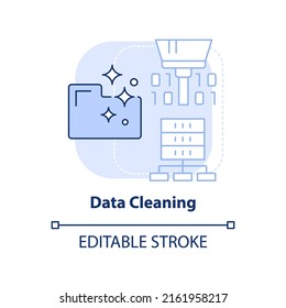 Data cleaning light blue concept icon. Data mining process abstract idea thin line illustration. Updating information. Isolated outline drawing. Editable stroke. Arial, Myriad Pro-Bold fonts used