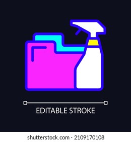 Data cleaning RGB color pixel perfect icon for dark theme. Data mining technique. Prepare information processing. Simple filled line drawing on night mode background. Editable stroke. Arial font used