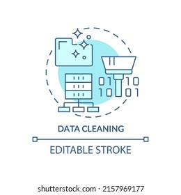 Data cleaning turquoise concept icon. Data mining process abstract idea thin line illustration. Updating information. Isolated outline drawing. Editable stroke. Arial, Myriad Pro-Bold fonts used