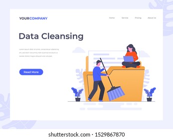 Datenreiniger, die Ordner mit einem flachen Vektorillustration-Illustrationskonzept reinigen, 