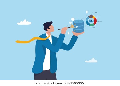 Data cleansing process to arrange, examining or prepare data to be analyzed, preprocessing normalization or validate missing data concept, businessman cleaning database metaphor of cleansing process.