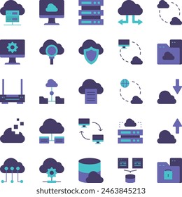 Ilustración vectorial Conjunto de iconos del centro de datos en la nube