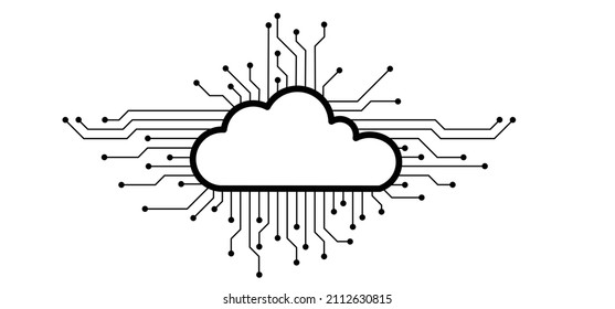 Data cloud. Circuit board or electronic motherboard. lines and dots connect. Vector high-tech technology data. Electrical board. digital tech. PCB printed circuit drawing. For chip and process.   