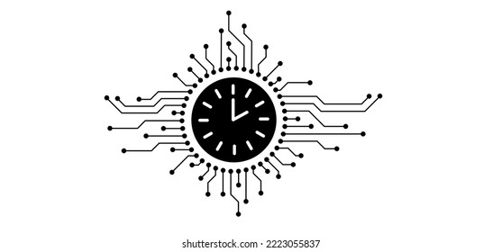 Data cloud. Circuit board or electronic motherboard. lines and dots connect. Vector high-tech technology data. Communication and engineering concept. Clock, time security or safety. Time scale