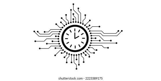 Data cloud. Circuit board or electronic motherboard. lines and dots connect. Vector high-tech technology data. Communication and engineering concept. Clock, time security or safety. Time scale.