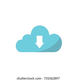 Data cloud - download flat icon with long shadow. Vector illustration. 