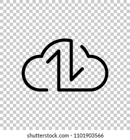 Data cloud icon. Backup, restore. Upload, download. Up and Down arrows. Linear, thin outline. On transparent background.