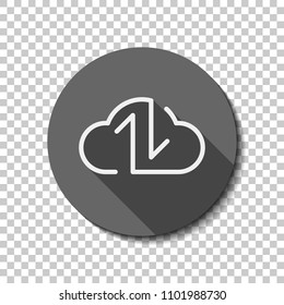 Data cloud icon. Backup, restore. Upload, download. Up and Down arrows. Linear, thin outline. flat icon, long shadow, circle, transparent grid. Badge or sticker style