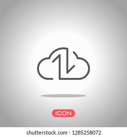 Data cloud icon. Backup, restore. Upload, download. Up and Down arrows. Linear, thin outline. Icon under spotlight. Gray background