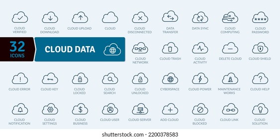 Data Cloud icons Pack. Thin line Collection Data Cloud Management