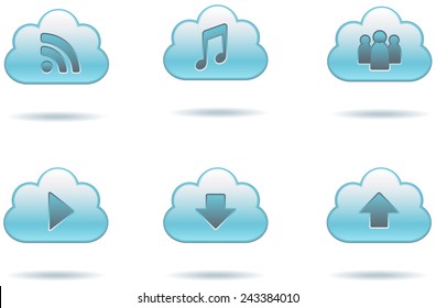 Data Cloud Icons - Set of six data cloud icons with drop shadows.  Colors are global swatches, so they can be modified easily.  