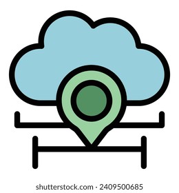 Data cloud location icon outline vector. Online education. School learning color flat