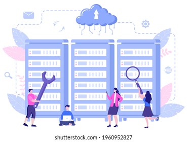 Ilustración privada de la nube de datos para tener acceso al hospedaje o a la protección de datos y bases de datos. Concepto empresarial de Escudo de Ciberseguridad