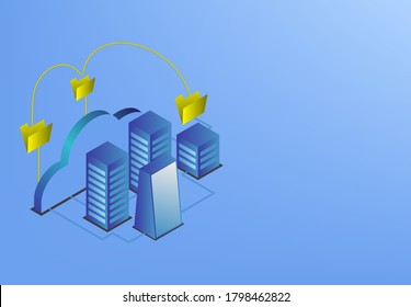 Data cloud property design isometric concept , vector web database electronic business connection website template , background acces private protection