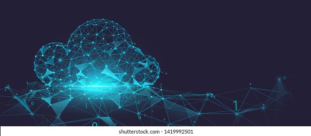 Data Cloud Storage Network From Lines, Triangles And Particle Style Design. Illustration Vector