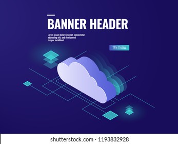 Data Cloud Storage Technology Isometric Icon, Server Room, Database And Data Center Vector Illustration