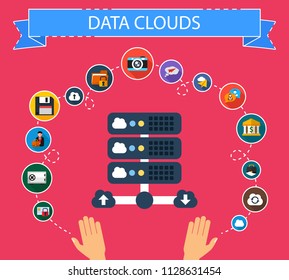 Data clouds flat icons concept. Vector illustration. Element template for design.