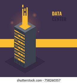 Data cluster concept, isometric server rack room, data center banner, isometric vector illustration