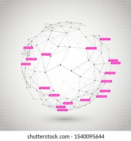 Data clusterization. Abstract background of connected sphere. Network of communication nodes. Technology abstract background.