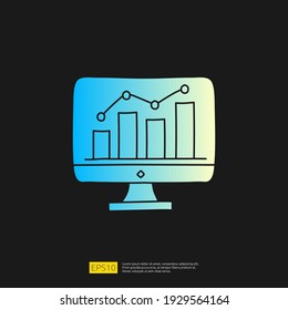 data collection and analysis concept doodle gradient glyph icon graphic chart on pc screen monitor. Statistics science technology, machine learning process related for business strategy illustration