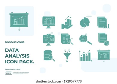data collection and analysis concept doodle icon set vector illustration. Statistics science technology, machine learning process related for business strategy sign symbol