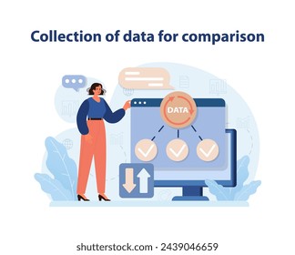 Data Collection for Benchmarking Vector. A professional prepares data for benchmarking, ensuring thorough comparison analysis.