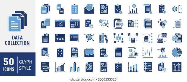 Data collection flat icon collection set. Containing gathering, acquisition, retrieval, sampling and more. Simple flat vector illustration