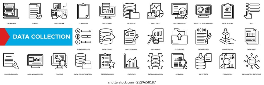 Data collection icon. Data Form, Survey, Data Entry, Clipboard, Data Chart