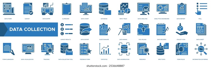 Ícone de coleta de dados. Formulário de Dados, Pesquisa, Entrada de Dados, Área de Transferência, Gráfico de Dados