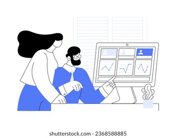 Ilustración vectorial de concepto abstracto del software de recopilación de datos. Grupo de colegas que trabajan con aplicaciones de recolección de datos, tecnología de TI, aprendizaje automático, análisis conductuales metáforas abstractas.