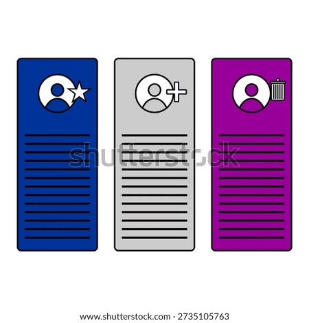 data collection of various color profiles, delete, favorite, add