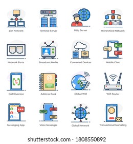 Data and Communication Icons in Modern Flat Style 