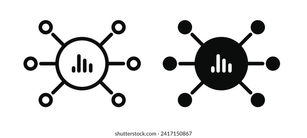 Data compilation line icon. Information assembly icon in black and white color.