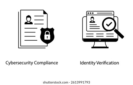 Data Compliance Identity Check Cybersecurity Vector Icon Design Set