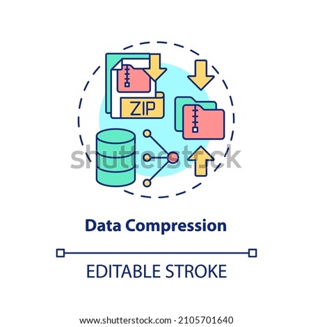 Data compression concept icon. File extension and archives. Coding abstract idea thin line illustration. Isolated outline drawing. Editable stroke. Roboto-Medium, Myriad Pro-Bold fonts used