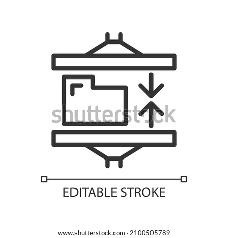 Data compression technique linear pixel perfect icon. Digital data storage. Thin line customizable illustration. Contour symbol. Vector isolated outline drawing. Editable stroke. Arial font used