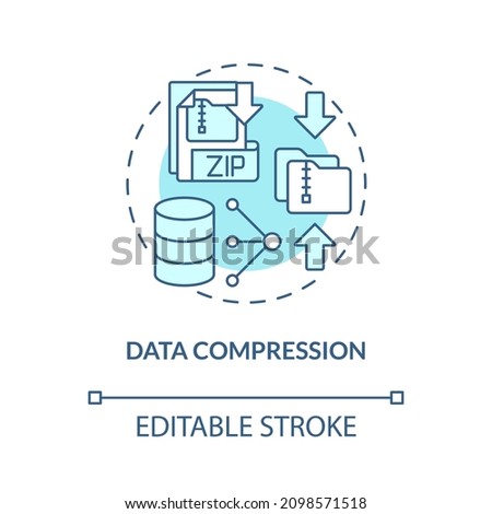 Data compression turquoise concept icon. Backup files server abstract idea thin line illustration. Isolated outline drawing. Editable stroke. Roboto-Medium, Myriad Pro-Bold fonts used