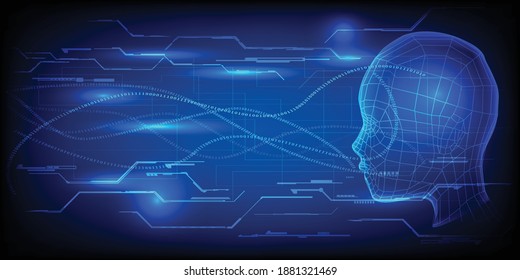 Data computing communication with artificial intelligence or AI technology blue future background.Vector illustrations.