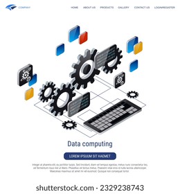 Data computing, information processing 3d isometric vector concept illustration