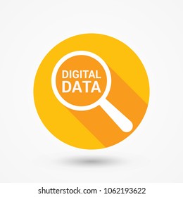 Data Concept: Magnifying Optical Glass With Words Digital Data. Vector illustration