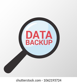 Data Concept: Magnifying Optical Glass With Words Data Backup. Vector illustration