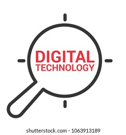 Data Concept: Magnifying Optical Glass With Words Digital Technology. Vector illustration