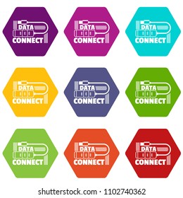 Data connect icons 9 set coloful isolated on white for web
