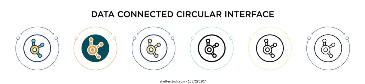 Data connected circular interface icon in filled, thin line, outline and stroke style. Vector illustration of two colored and black data connected circular interface vector icons designs can be used 