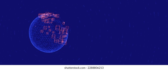 Data Core Quantum Processing. Deep Learning Big Data Artificial Intelligence Server Concept. Future New Blockchain Technology for Business or Science Presentation. Vector Background.