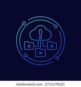 data corruption icon, file folders and cloud, linear design