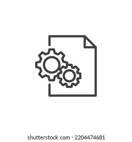 Data Customization Line Icon. Linear Style Sign For Mobile Concept And Web Design. Document And Gear Outline Vector Icon. Symbol, Logo Illustration. Vector Graphics