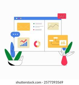 Data Dashboard Displaying Analytics And Metrics In A Flat Vector Illustration Symbolizing Business Insights And Data Visualization, Isolated On White Background