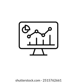 Ícone do Painel de Dados com Gráficos e Gráficos para Análise de Negócios, Visualização de Dados Estatísticos, Monitor do Computador Exibindo Gráficos de Pizza e de Linhas