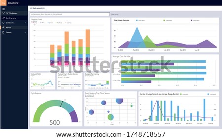 Data dashboard screen laptop SF. Power bi new template EPS10